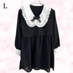 【新品】レディース 白襟付き ワンピース L 黒 生地薄め 裏地なし