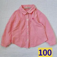 ファミリア　fdash　100　ギンガムチェック刺繍シャツ　長袖　#413