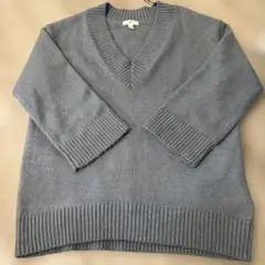 【大きめサイズ】H＆Mグレー Vネック 長袖ニットセーター