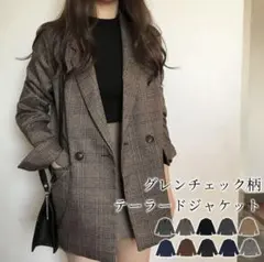 グレンチェック柄ブラウンテーラードジャケット