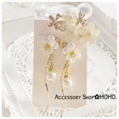 フラワー♡大粒パール・:*ハンドメイドピアスorイヤリング♡