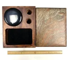 値下げ　玉杢ケヤキ　印鑑ケース朱肉台　拭き漆