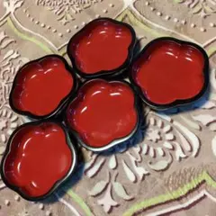漆器 花形 赤 小皿 5個セット