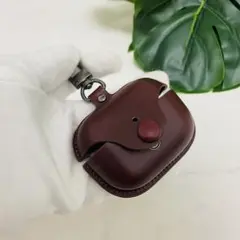 【紛失防止】AirPods Pro / Pro2ケースレザー調ボタン付ブラウン茶