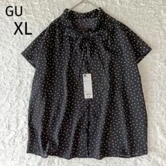 【新品 タグ付き】GU ボウタイブラウス 半袖【XL】ドット ブラックのサムネイル
