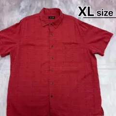 USA古着　半袖シャツ　XL　レッド　赤　シルク　レーヨン　レギュラーカラー