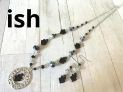 【A075】ishデザインオニキスネックレス&ピアス