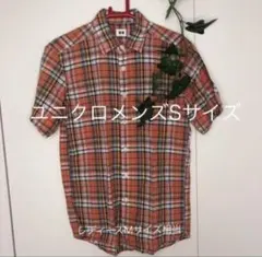 ★ユニクロ　リネンブレンドシャツ　オレンジチェック　Sのサムネイル