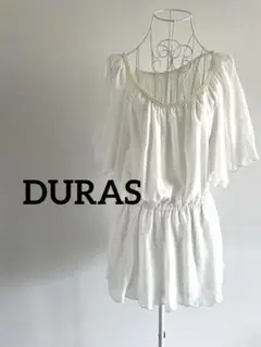 【DURAS】2連パール付き シフォン ドット刺繍 ドレープワンピース 白 Fのサムネイル