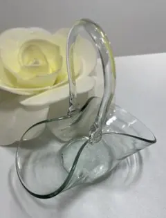 バスケット型 ガラス花器 水盤 吹きガラス ライムイエロー 高さ35,5cm 