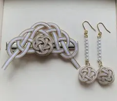 水引　ハンドメイド　ヘアクリップとピアスのセット