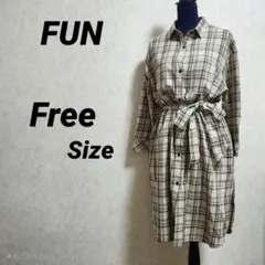 FUN チェック柄シャツワンピース ベルト付きF