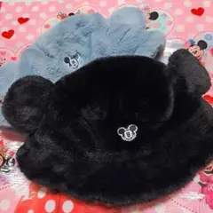 ディズニー　ミッキー　バケットハット　帽子　ファー　ブラック　ブルー 2個