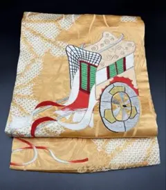 高級　正絹　洒落帯　名古屋帯　アンティーク　刺繍　御所車　絞り　423