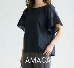 AMACA　ネイビーフレアスリーブブラウス　袖レース　38のサムネイル