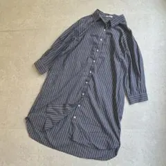 グラシア 膝丈 ストライプシャツ〔M〕ワンピ チュニック 七分袖 青白 爽やか