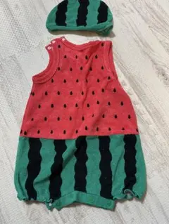 スイカ柄ロンパース・帽子セット 60cm