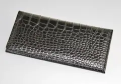 ■新品　送料込み■牛革クロコダイル型押し　小銭入れ付き　ロングウォレット　BK