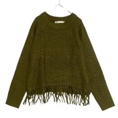 セブンデイズサンデイ　クルーネック フリンジヘムニット　カーキ　M