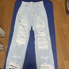 WEGO Sサイズ　ダメージデニムパンツ ライトブルー