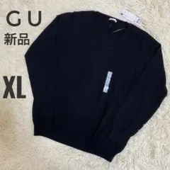 新品未使用タグ付き GU Vネックセーター　長袖 薄手 ブラック XL