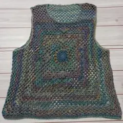 手編み　グラニースクエアかぎ針編みベスト