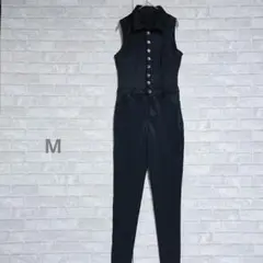 オールインワン ジャンプスーツ 黒 フロントボタン ノースリーブ 美シルエット
