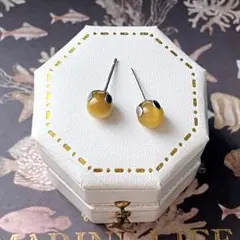 ゴールデンタイガーアイ 6mm 天然石 一粒ピアス サージカルステンレス
