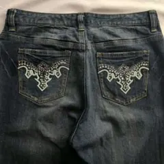 フレアデニム ブーツカット刺繍 ラインストーン y2k 古着