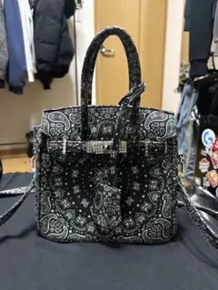 hermetic ショルダーバッグ ハンドバッグ ペイズリー ブラック