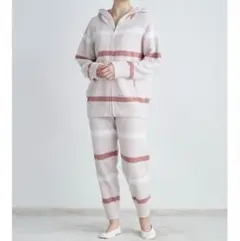 新品ジェラートピケ ベビモコマルチボーダーパーカーとロングパンツセット