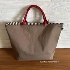 ハンドメイド紀州帆布オリーブブラウンとブラウンストライプトートバッグ
