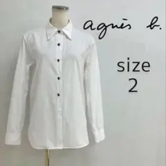 agnès b. アニエスベー 高級装飾ボタン コットン長袖シャツ 白 サイズ2のサムネイル
