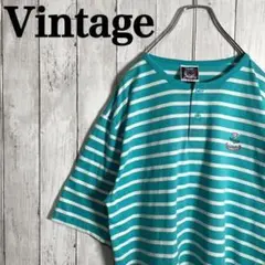 【激レア】ワンポイントロゴ　ボタン留め　Tシャツ ボーダー　オーバーサイズ　古着