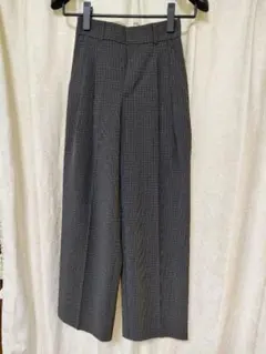 GU チェック柄 グレー ワイドパンツ XSサイズ