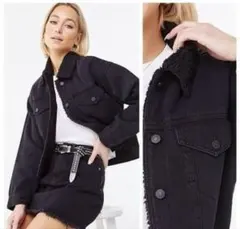 FOREVER21 ダークグレー デニムジャケット ファー襟付き　サイズS