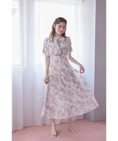 ２ＷＡＹボウタイリボン付きストロベリー×フラワープリントプリーツワンピース