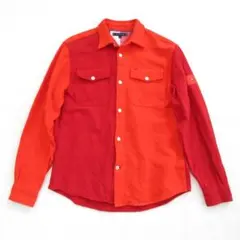 【TOMMY HILFIGER 】バイカラー ネルシャツ　オレンジ×レッド M