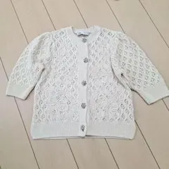 ZARA 五分袖 ニットカーディガン ビジューボタンのサムネイル