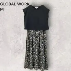 グローバルワーク ワンピース ドッキング レイヤード M 花柄 シフォン ロング