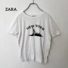 ザラ【M】半袖Tシャツ ロゴプリント ニューヨーク ホワイト