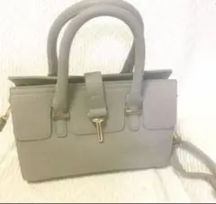 グレー レザー風 ハンドバッグ ゴールド金具　ショルダー付き