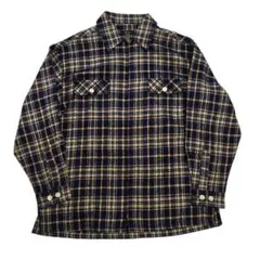 Passy チェックCPO風シャツジャケット ジップアップ（M）ネイビーイエロー