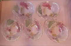 ガラス製 フルーツ模様 皿 5枚セット