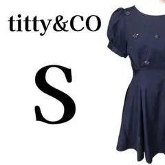 titty&Co. ビジュー付きパフスリーブミニワンピース S ネイビーのサムネイル