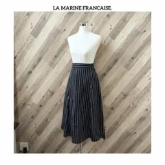 綿/麻 マリンフランセーズ 配色 ストライプ フレア ロングスカート Aライン