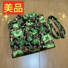 ✨美品❣️✨昭和レトロ❤︎鮮やかな花柄＊腰紐付きレディースシャツ♪緑系【M】