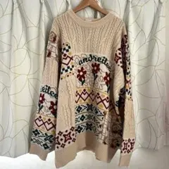 パッチワーク模様 ニット