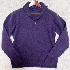 美品✨グローバルワーク ニット ウール ハーフジップ ハイネック 紫 L 軽量