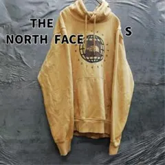 ザノースフェイス 黄色 スウェットパーカー S 地球儀プリント【9547】
